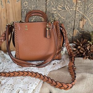 Coach Tan Leather Shoulder Bag with Braided Strap